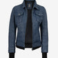 Betty washed blue leather jacket, trucker-style front detail