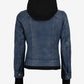 Betty women's blue washed hooded leather jacket, full front view