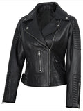 Women’s Quilted Black Leather Biker Jacket – Side Angle