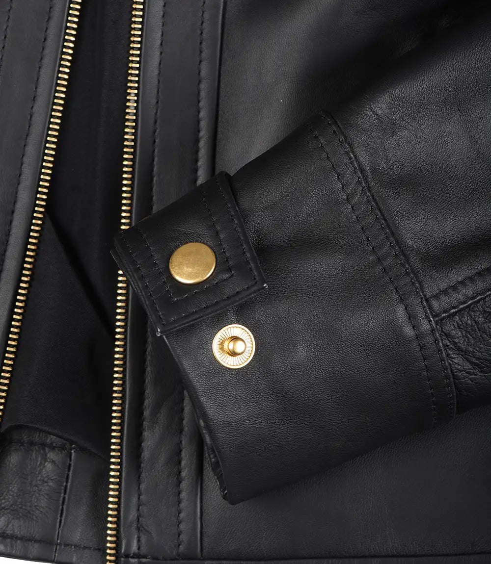 Biker leather jacket for women by NSM Jackets, front view