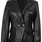 Duchess Women's Black Double-Breasted Leather Blazer - Front Closed View