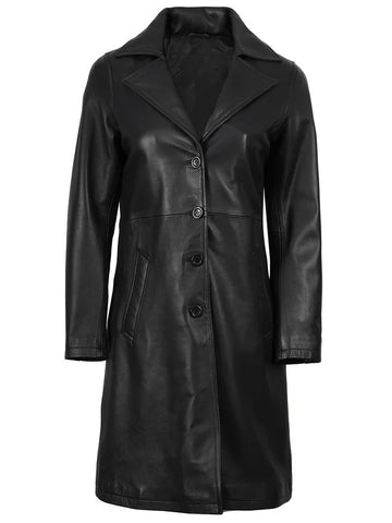 Women’s Black Real Leather Car Coat – Front View
