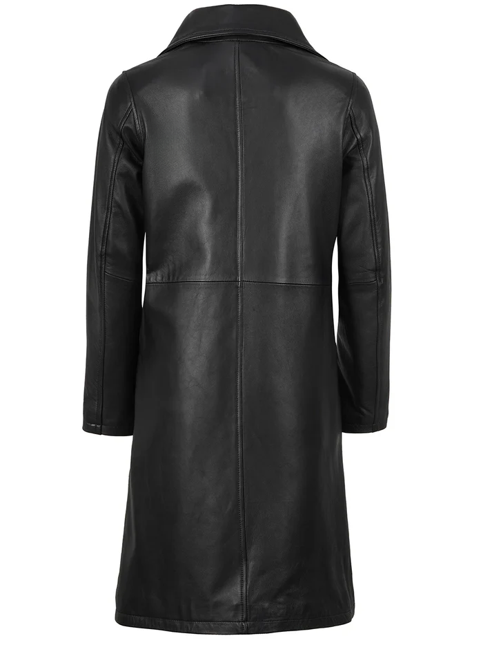 Noir Women's Black Leather Coat - Side View