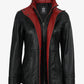Black leather jacket with red lapel for women by NSM Jackets