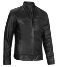 Men’s Black Leather Café Racer Jacket – Angled Front | NSM Jackets