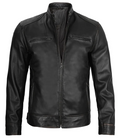 Men’s Black Café Racer Leather Jacket – Front View | NSM Jackets