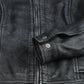 Black leather jacket washed finish, panel seam detail