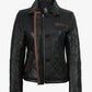 Marlowe women's black quilted leather jacket, front view