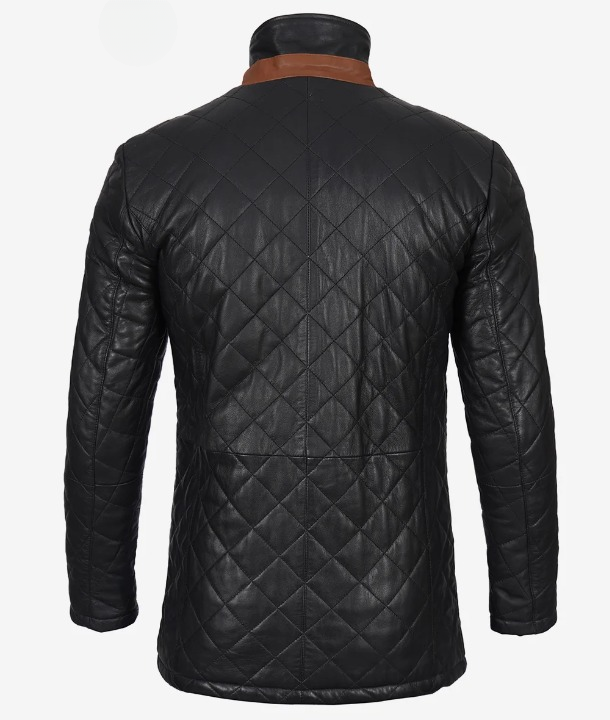 Knight Men's Black Quilted Leather Coat - Detail View