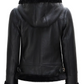 Ace Women's Black Hooded Shearling Biker Jacket - Front Open View