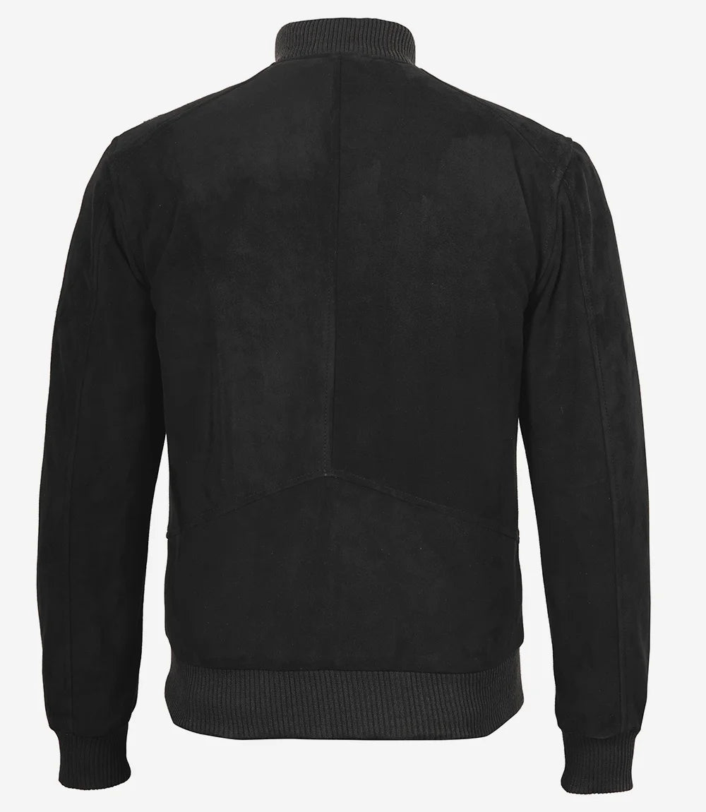 Men's Black Suede Bomber Jacket - Side View