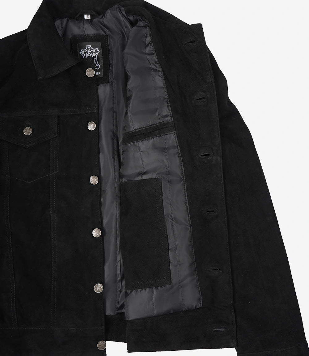 Men's Black Suede Leather Trucker Jacket | NSM Jackets – NSM JACKETS