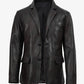 Duke men's black leather blazer, front view, buttoned