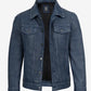 Fernando men's blue washed leather trucker jacket, front view