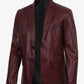 Men's burgundy leather blazer, full front view