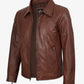 Brown leather jacket for men by NSM Jackets, shirt collar detail