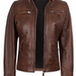 Johnson Women's Brown Quilted Biker Leather Jacket - Front Open View