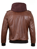 Men’s Brown Hooded Bomber Leather Jacket – Back View | NSM Jackets