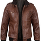 Atlas Men's Brown Hooded Bomber Leather Jacket - Back View