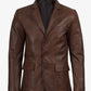 Earl men's brown leather blazer, angled front view