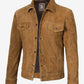 Men's Cognac Suede Trucker Jacket - Front View