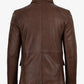 Earl brown three-button leather blazer for men, tailored fit