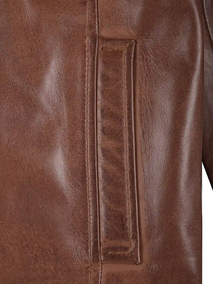 Harlow Men's Brown Leather Jacket - Detail View