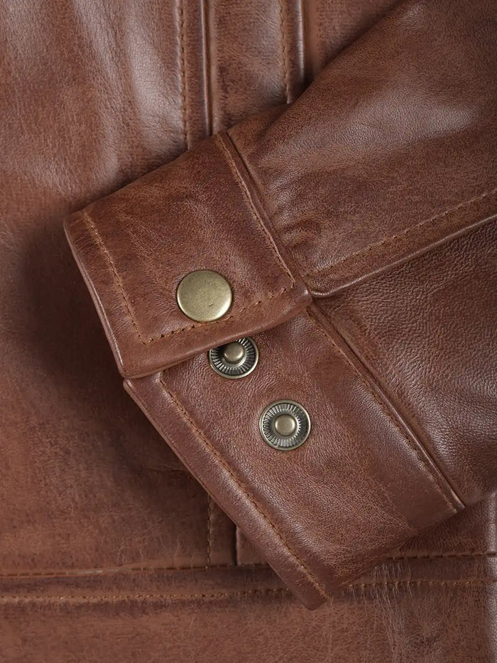 Harlow Men's Brown Leather Jacket - Features View