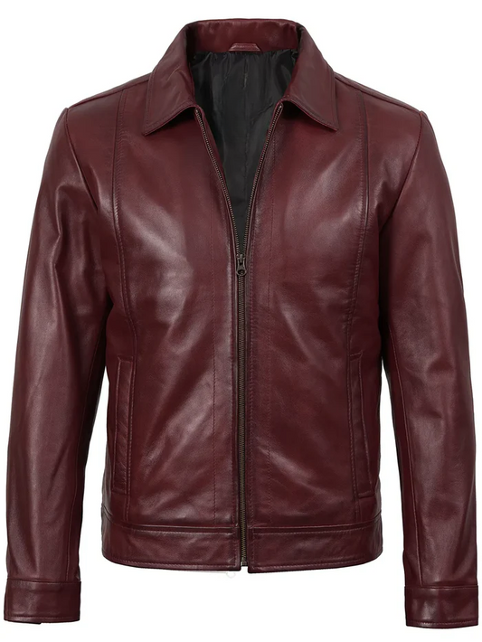 Harlow Men's Burgundy Leather Jacket - Side View