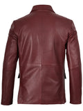 Men’s Maroon Leather Blazer Jacket – Back View | NSM Jackets