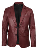 Men’s Maroon Leather Blazer Jacket – Front View | NSM Jackets