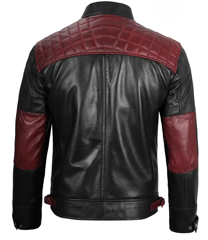 Men’s Black & Red Café Racer Real Leather Jacket – Front View