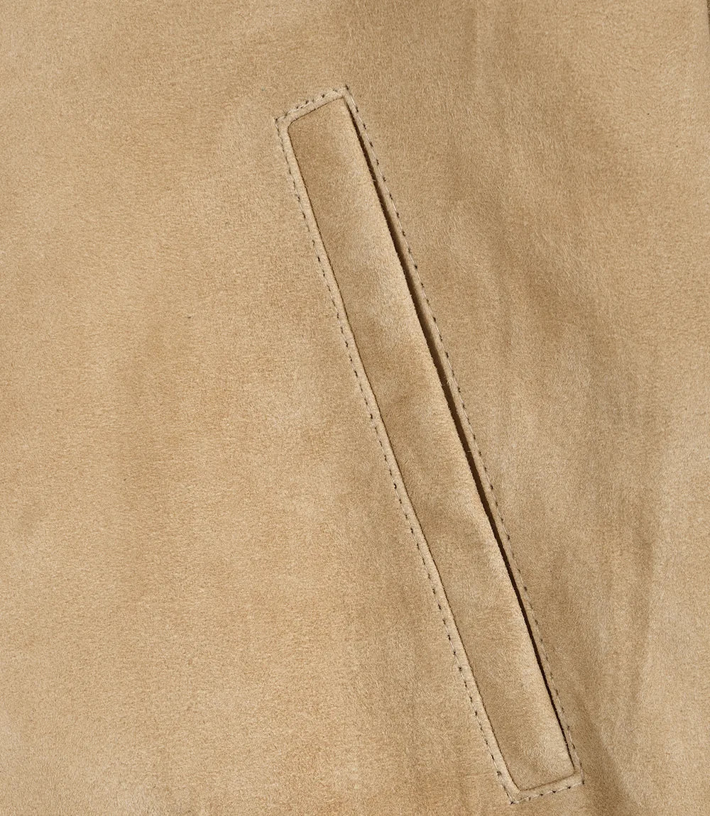 Men's Camel Suede Bomber Jacket - Full Length