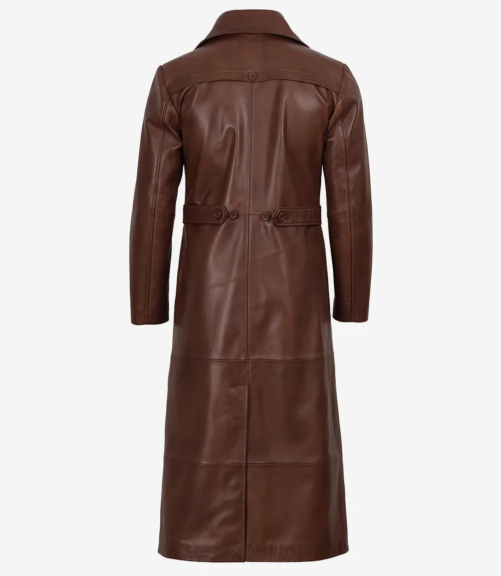 Dark brown leather duster coat for men by NSM Jackets