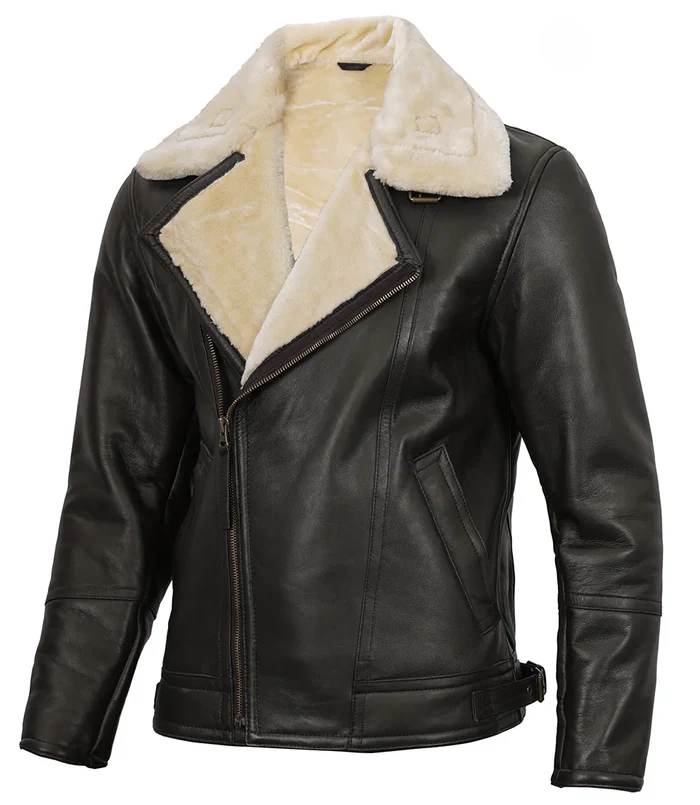 Men’s Dark Brown Shearling Leather Jacket – Side Angle View | NSM Jackets
