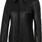Marsha Women's Black Leather Car Coat Jacket - Front View