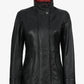 Red lapel leather jacket for women, front detail