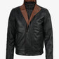 Erin men's black leather jacket, snap collar detail