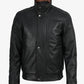 Erin men's black leather jacket, waist-length front view