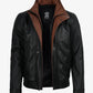 Erin men's black leather jacket, wide lapel front view