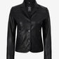 Esme women's black short leather blazer, front view with three buttons fastened