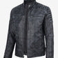 Felix men's black leather jacket, front view close-up