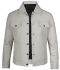 Fernando Men’s White Leather Trucker Jacket – Front Open View | NSM Jackets