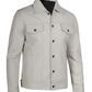 Fernando Men's White Leather Trucker Jacket - Front Open View