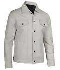 Fernando White Leather Trucker Jacket – Side Angle View | NSM Jackets