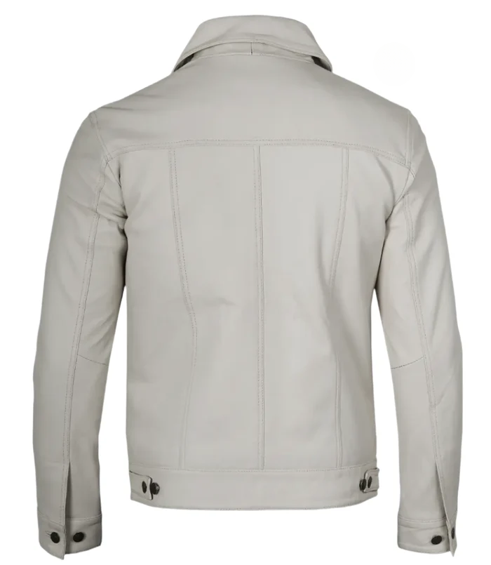 Fernando Men's White Leather Trucker Jacket - Front View