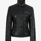 Marlowe women's black quilted leather jacket, side view