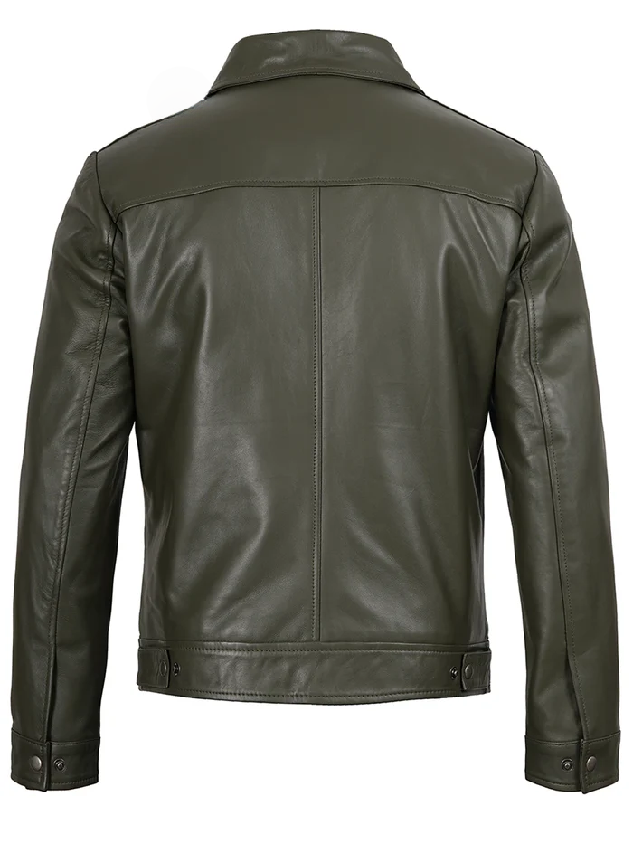 Harlow Men's Green Leather Jacket - Detail View