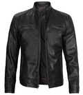 Men’s Black Café Racer Leather Jacket – Front View | NSM Jackets