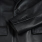 Baron black leather blazer, lapel and button detail